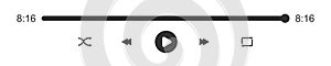 Audio or video player progress loading bar with time slider. Play, shuffle, rewind, fast forward, repeat buttons
