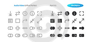 Audio Video UI Pixel Perfect Well-crafted Vector Thin Line And Solid Icons 30 2x Grid for Web Graphics and Apps.