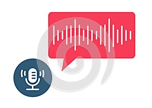 Audio voice chat message recording mic icon vector graphic illustration, live podcast radio microphone speech bubble voicemail,