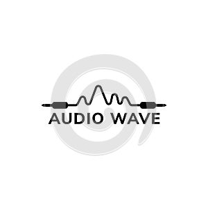 Audio Wave Logo Design Template, Cable Jack Logo Concept, Black and White