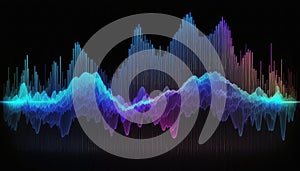 Audio wave multicolored neon glowing audible acoustic waves of music song, colorful sound range