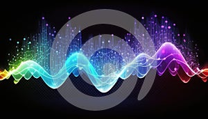 Audio wave multicolored neon glowing audible acoustic waves of music song, colorful sound range