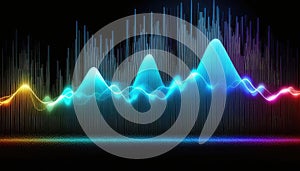 Audio wave multicolored neon glowing audible acoustic waves of music song, colorful sound range