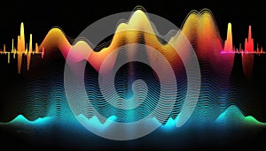 Audio wave multicolored neon glowing audible acoustic waves of music song, colorful sound range