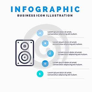 Audio, Wifi, Loudspeaker, Monitor, Professional Line icon with 5 steps presentation infographics Background