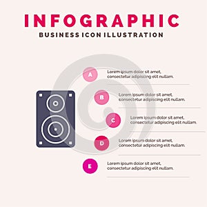 Audio, Wifi, Loudspeaker, Monitor, Professional Solid Icon Infographics 5 Steps Presentation Background