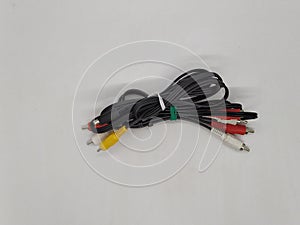audio wires on white background top view.