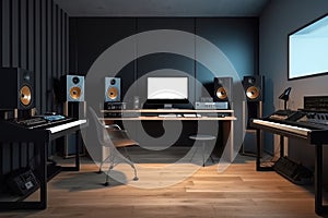 Audio workplace recording studio computer music studio.3d, AI