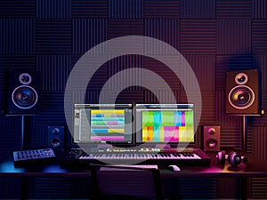 Audio workplace,recording studio,computer music studio.
