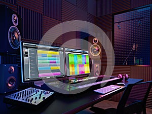 Audio workplace,recording studio,computer music studio.