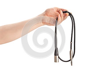 audio xlr trs cable in hand