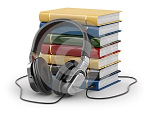 Audiobook concept. Headphones and books