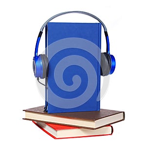 Audiobook concept. Headphones and books