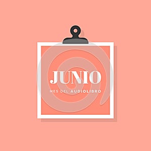 Audiobook Month. June. Spanish. Mes del Audiolibro. Orange background. Vector illustration, flat design photo