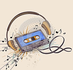 Audiocassette and headphones