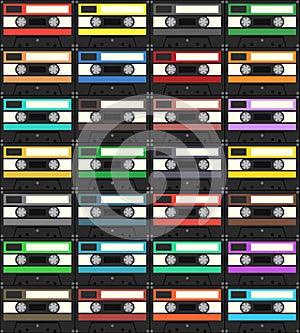 Audiocassette seamless pattern. Vector Illustration