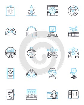 Audiovisual production linear icons set. Cinematography, Sound, Lighting, Storytelling, Recording, Editing, Composition