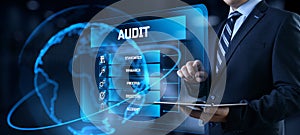 Audit Auditor Financial service compliance concept on screen.