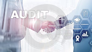 Audit business and finance concept. Analysis Annual Financial Statements, Analyze return on investment. Mixed media