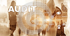 Audit business and finance concept. Analysis Annual Financial Statements, Analyze return on investment. Mixed media