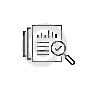 Audit document icon in flat style. Result report vector illustration on white isolated background. Verification control business