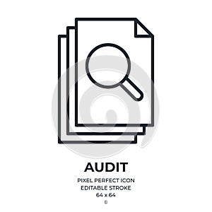 Audit editable stroke outline icon isolated on white background flat vector illustration. Pixel perfect. 64 x 64