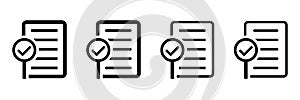 Audit icon. Document icon with magnifying glass and check mark.