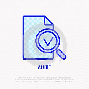 Audit line icon: magnifier with mark on document