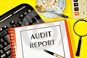 Audit report. Text label on the folder office of the Registrar.