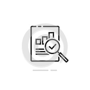 Audit research report icon vector symbol, line outline art design quality control evaluation pictogram, financial fraud photo