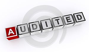 audited word block on white