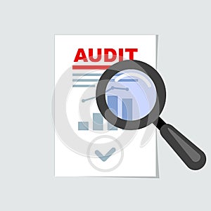 Auditing icon - magnifier on report, audit concept