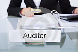 Auditor scrutinizing financial documents