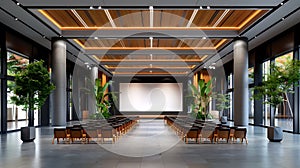 Auditorium Hall with Chairs and Stage for Conference