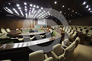 Auditorium for meeting with table and chairs