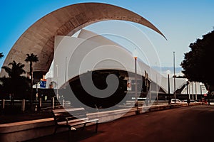 Auditorium in Santa Cruz de Tenerife. Modern architecture. Beautiful evening in tropical island. photo