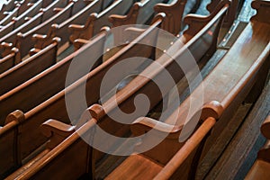 Auditorium with wooden pews