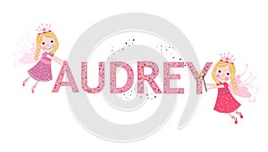 Audrey female name with cute fairy tale photo