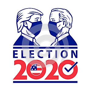 American Presidential Election 2020 Donald Trump Versus Joe Biden Wearing Face Mask Retro Style