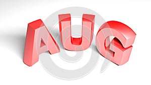 AUG for AUGUST red write isolated on white background - 3D rendering illustration