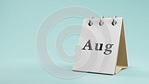 Aug on  paper desk  calendar  3d rendering