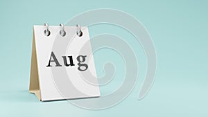 Aug on  paper desk  calendar  3d rendering