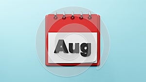 Aug on  paper desk  calendar  3d rendering