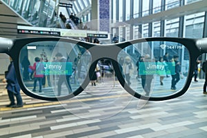 Augmented mixed virtual reality  concept, Smart glasses work through a combination of display, sensors and accelerometers, coupled