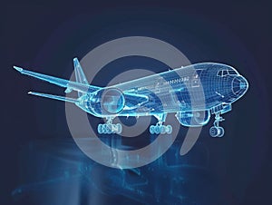 Augmented Reality Airplane Jet Engine Simulation. Advanced Industry Research and Development. Airplane visualization