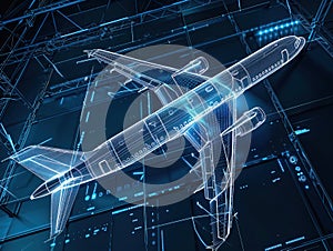 Augmented Reality Airplane Jet Engine Simulation. Advanced Industry Research and Development. Airplane visualization