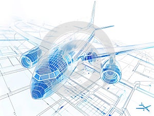 Augmented Reality Airplane Jet Engine Simulation. Advanced Industry Research and Development. Airplane visualization