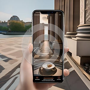 An augmented reality app displaying historical information about a landmark2 photo