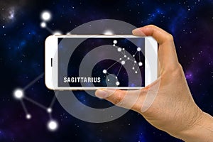 Augmented Reality, AR, of Sagittarius Zodiac Constellation App on Smartphone Screen Concept