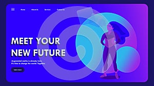 Augmented reality character concept. Landing page template. Vector illustration in trendy colors